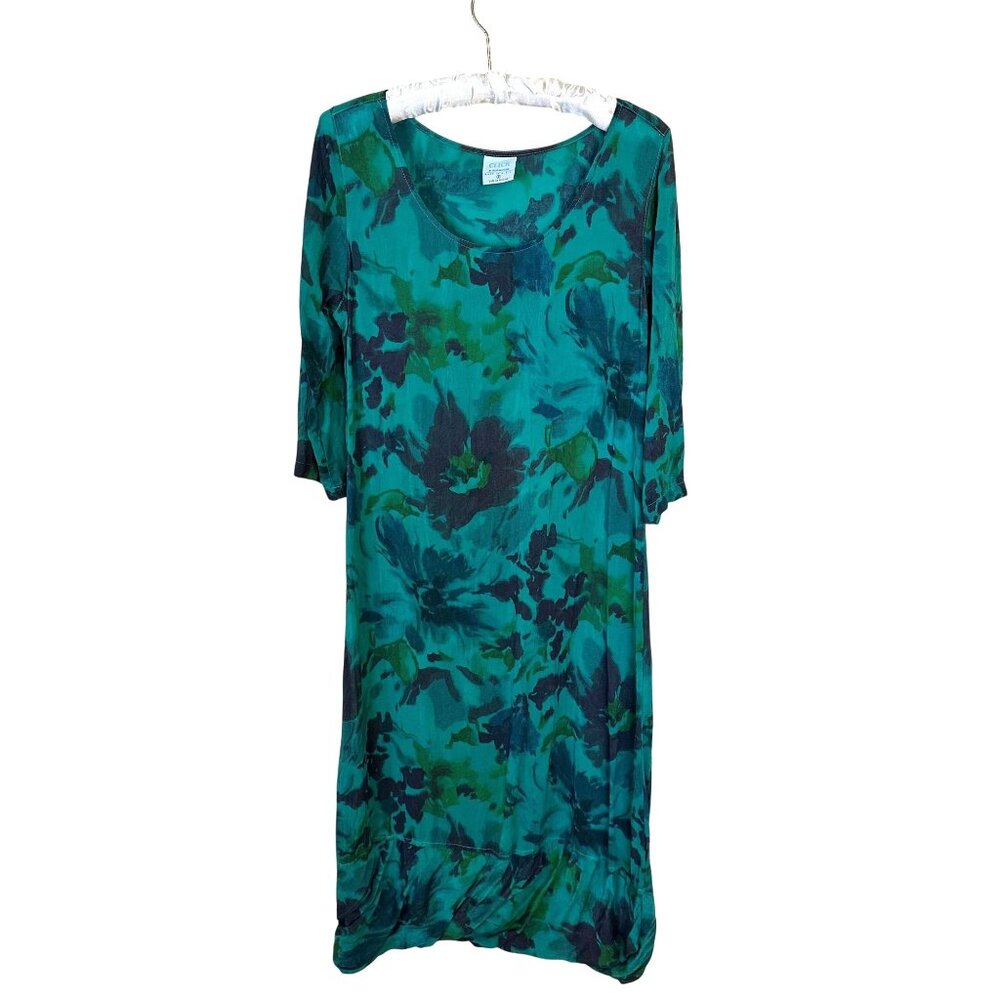 Click Womens Floral Midi Dress Size Small Rayon Scoop Green Color Me Cotton USA